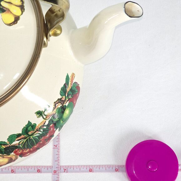 Vintage Metro Enamel Teapot Vitroceramic‎ VHTF Fruit Handle Kitchen Collectible - Picture 10 of 11